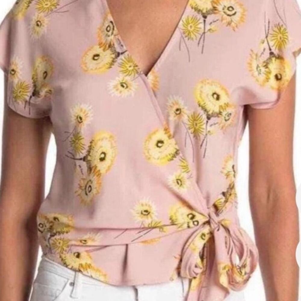 Madewell women's twiggy wisteria dove pink floral wrap side tie top size S